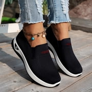 Womens Walking Shoe and Orthopedic Slip-On Sneakers Breathable Woven Shoes with Arch Support Soft Cushion Hands-Free Design for Walking Comfort