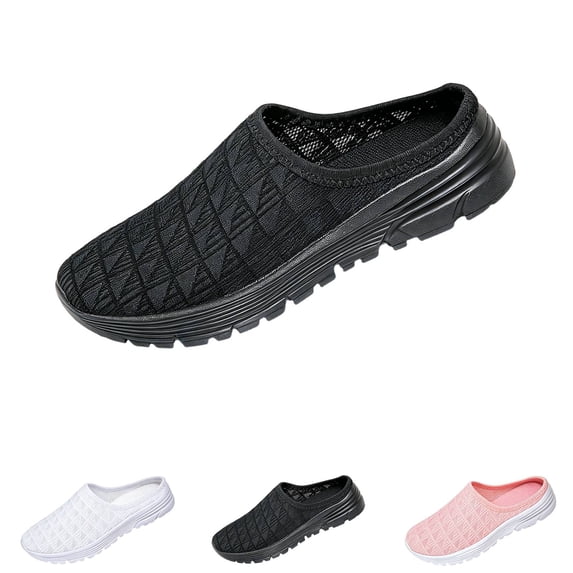 Womens Walking Shoes Breathable Mesh Mules Sneakers Open Back Slip On Slippers Backless Tennis Shoes Non-Slip Lightweight Casual Sports Shoe Black 36