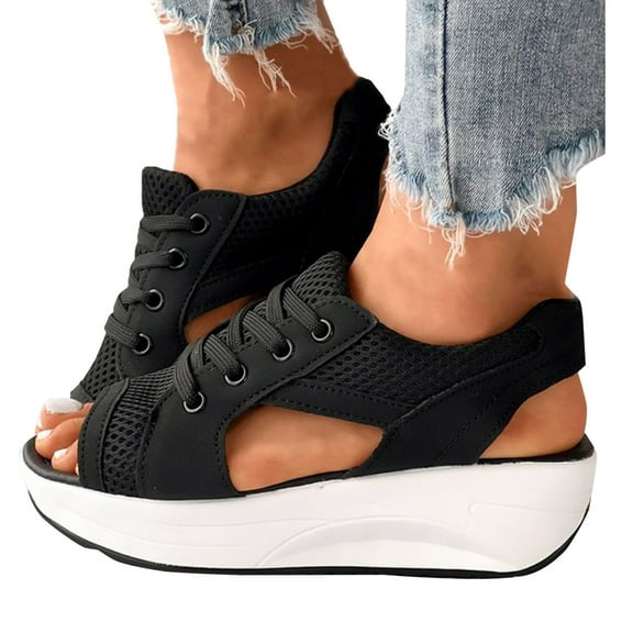 Womens Walking Shoes Slip On Sock Sneakers Lady Girls Lace Up Mesh Air Cushion Platform Wedge Shoes