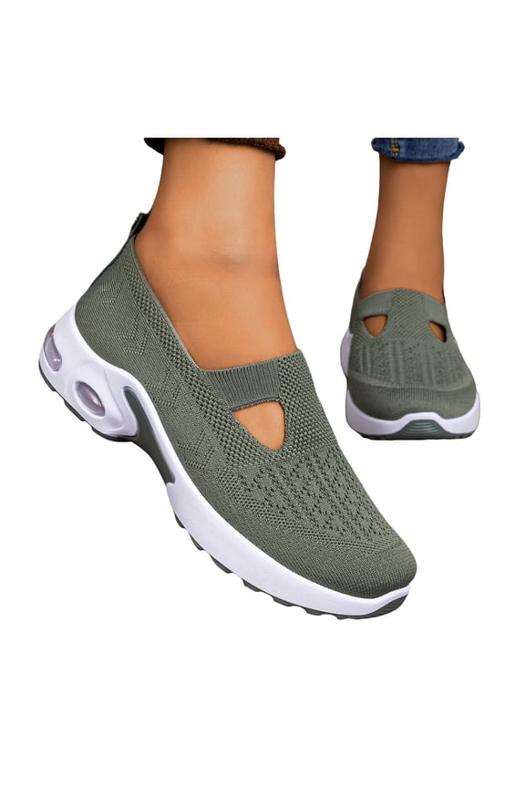 Womens Walking Shoes Slip on Knit Mesh Loafers Air Cushion Sneakers Comfy Arch Support Workout Gym Nursing Shoes Green Size 6.5