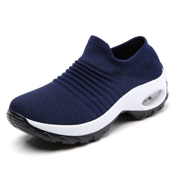 Womens Walking Shoes Sock Casual Ladies Fashion Sneakers Comfortable Slip On Air Cushion Platform Women's Footwear(Blue, 6.5)