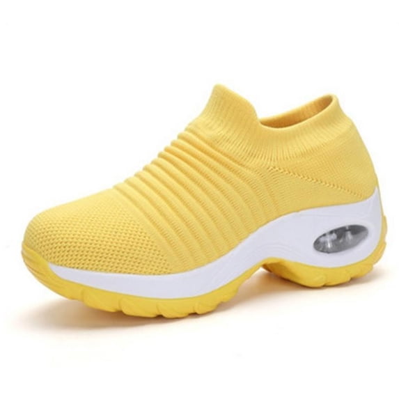 Womens Walking Shoes Sock Casual Ladies Fashion Sneakers Comfortable Slip On Air Cushion Platform Women's Footwear(Yellow, 7.5)
