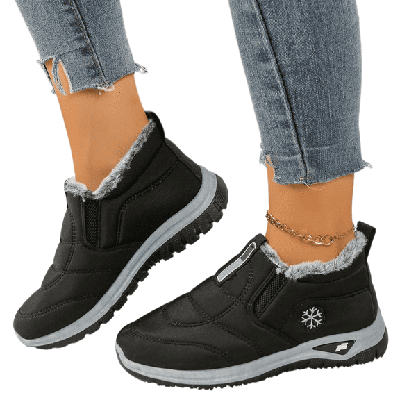 Womens Walking Shoes, Womens Boots, Women Winter Snow Boots Comfortable Warm Fur Lined Slip On Ankle Boots Lightweight Waterproof Outdoor Booties, Black US-9/EU-41