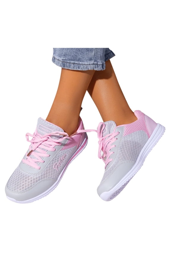 Womens Walking Sneakers Lace up Mesh Running Shoes Non Slip Outsole Fashion Color Block Lightweight Athletic Shoes for Daily Wear Pink Size 10