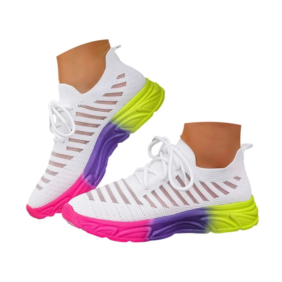 Womens Walking Tennis Shoes Casual Athletic Workout Gym Non Slip Knit Mesh Sneakers Lace up Comfortable Running Shoes White Size 9