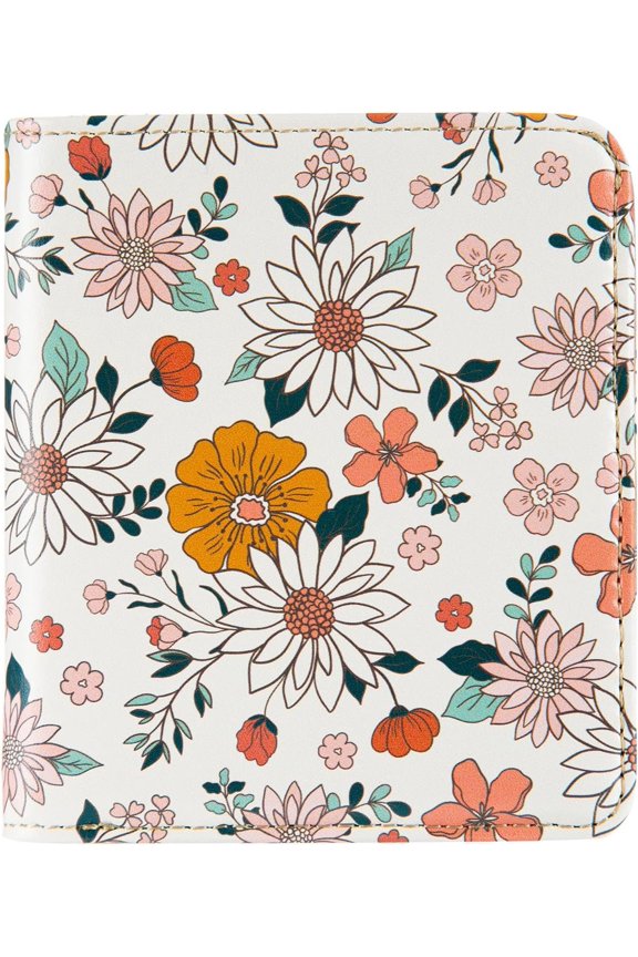 Womens Walle Rfid Blocking Small Compact Bifold Pocket Wallet Women travel mini wallet Ladies Purse with ID Window (White Floral)