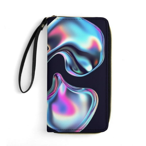 Womens Wallet Bifold Ladies Cluth Bag Wristlet Wrist Strap Long Purse 3D Chrome Shape Design