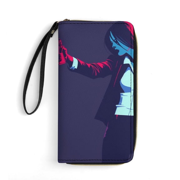 Womens Wallet Bifold Ladies Cluth Bag Wristlet Wrist Strap Long Purse Agent Game Design