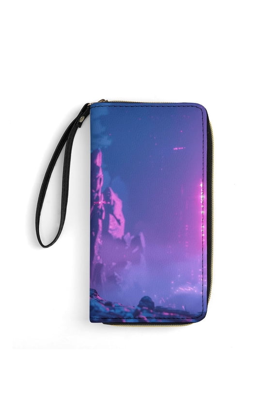 Womens Wallet Bifold Ladies Cluth Bag Wristlet Wrist Strap Long Purse Alien Enviroment Design