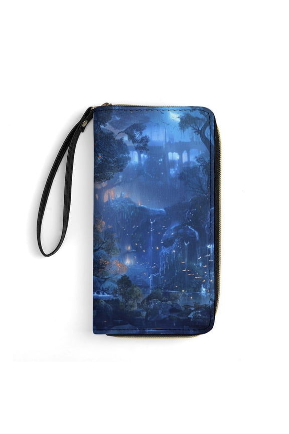 Womens Wallet Bifold Ladies Cluth Bag Wristlet Wrist Strap Long Purse Alien Enviroment Design