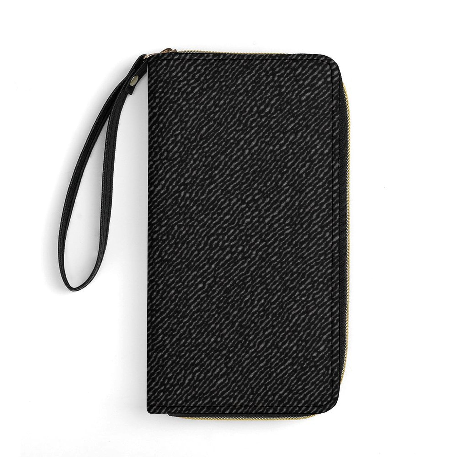Womens Wallet Bifold Ladies Cluth Bag Wristlet Wrist Strap Long Purse Black Denim Pattern Texture Design