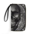 thumbnail image 1 of Womens Wallet Bifold Ladies Cluth Bag Wristlet Wrist Strap Long Purse Black Skull Design, 1 of 6
