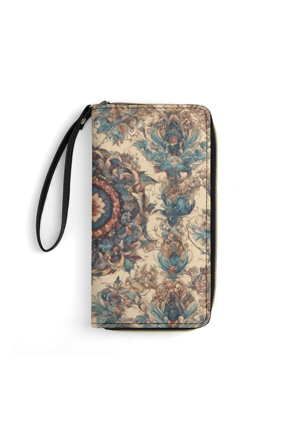 Womens Wallet Bifold Ladies Cluth Bag Wristlet Wrist Strap Long Purse Bohemia Pattern Design