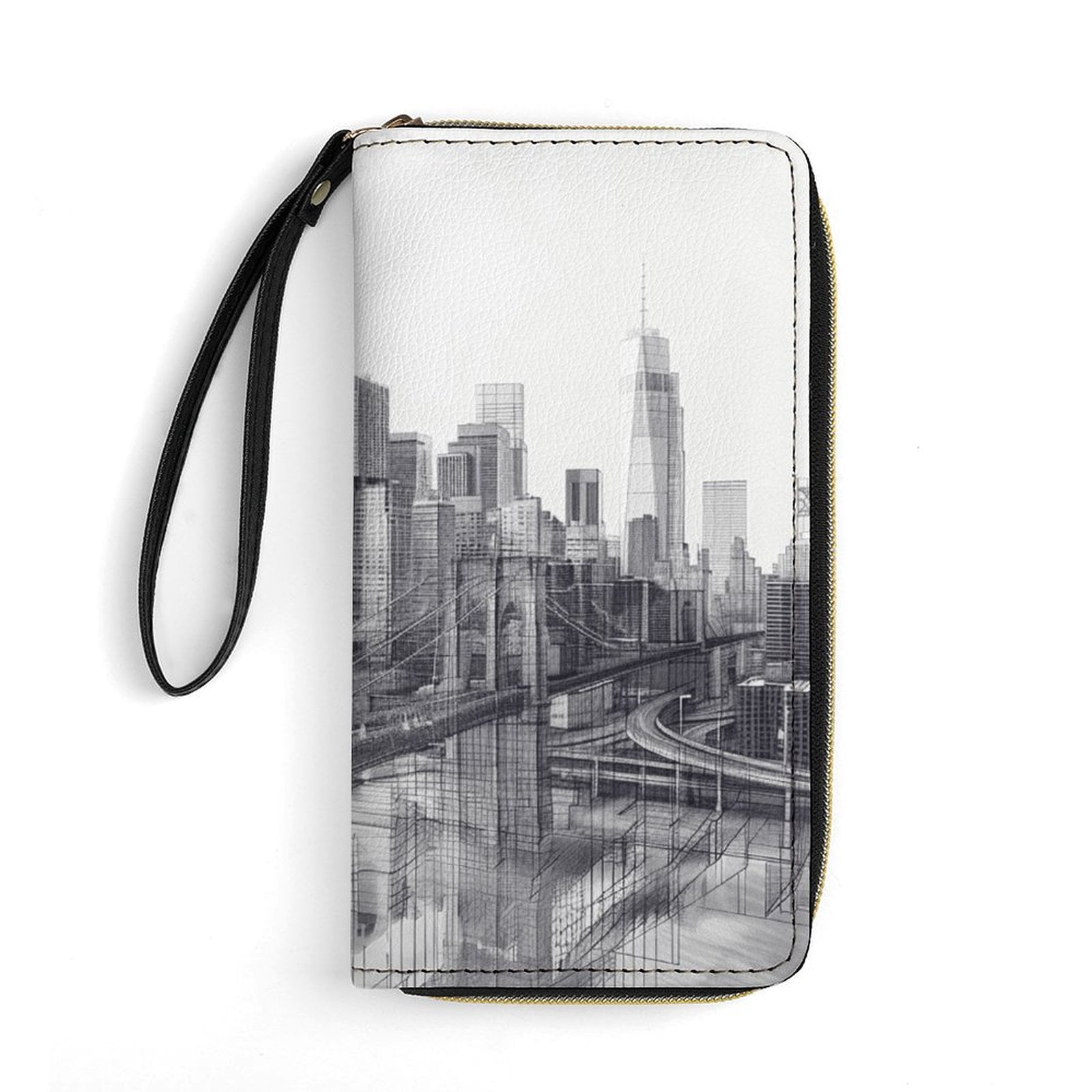 Womens Wallet Bifold Ladies Cluth Bag Wristlet Wrist Strap Long Purse Brooklyn Hologram Design