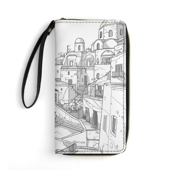 Womens Wallet Bifold Ladies Cluth Bag Wristlet Wrist Strap Long Purse Cinque Terre Italy Town Design