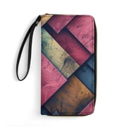 Womens Wallet Bifold Ladies Cluth Bag Wristlet Wrist Strap Long Purse Colorful Grid Design