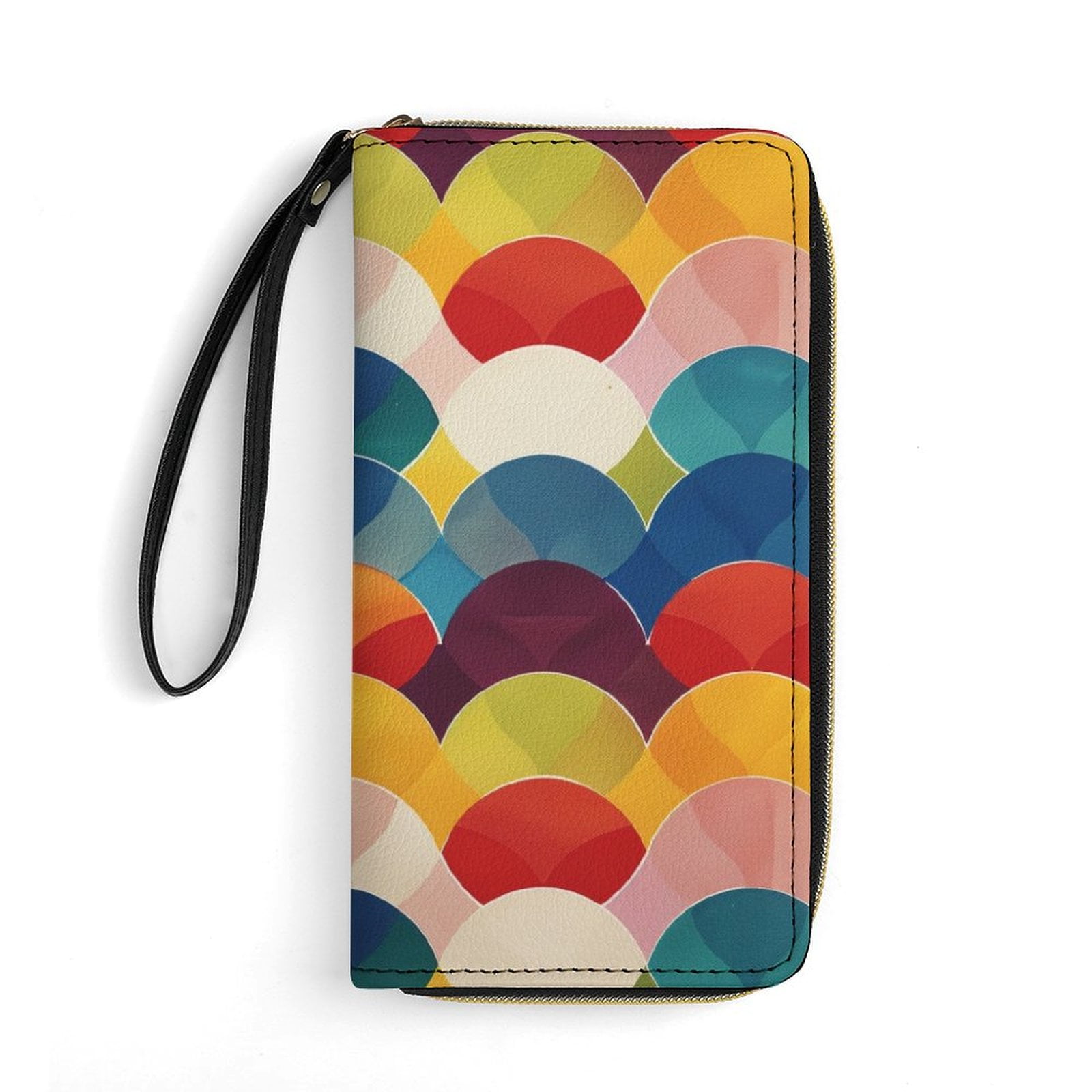 Womens Wallet Bifold Ladies Cluth Bag Wristlet Wrist Strap Long Purse Colorful Waves Vibrant Dynamic Design