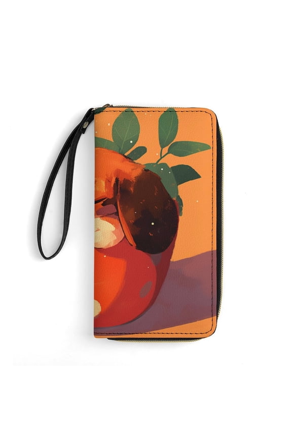 Womens Wallet Bifold Ladies Cluth Bag Wristlet Wrist Strap Long Purse Cute Doggie Teacup Design