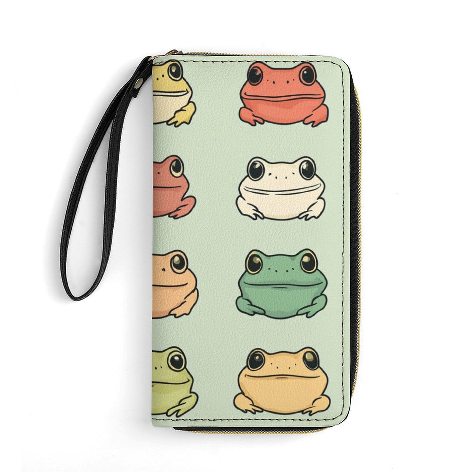 Womens Wallet Bifold Ladies Cluth Bag Wristlet Wrist Strap Long Purse Cute Frog Design