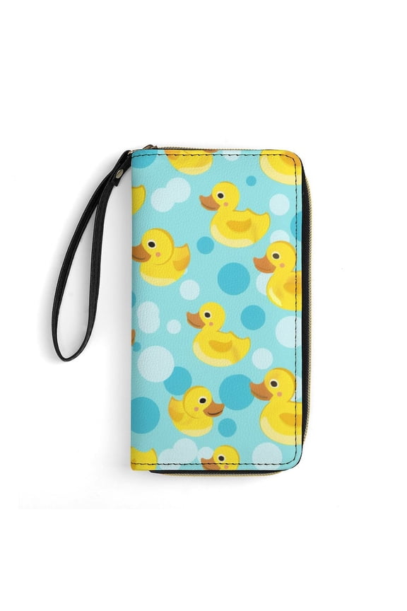 Womens Wallet Bifold Ladies Cluth Bag Wristlet Wrist Strap Long Purse Cute Rubber Duck Design