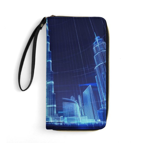 Womens Wallet Bifold Ladies Cluth Bag Wristlet Wrist Strap Long Purse Dubai Hologram Design