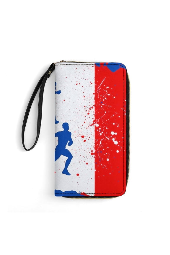 Womens Wallet Bifold Ladies Cluth Bag Wristlet Wrist Strap Long Purse France Runner Design