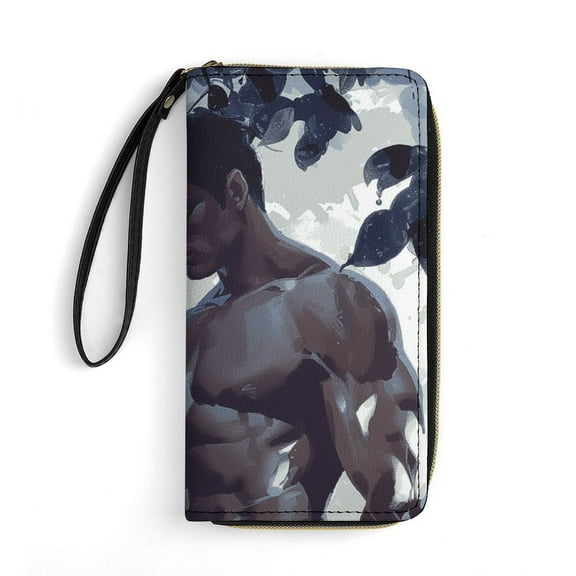 Womens Wallet Bifold Ladies Cluth Bag Wristlet Wrist Strap Long Purse Game Graphic Hunk Design