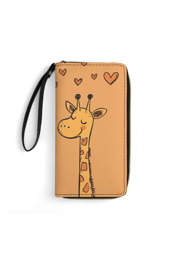 Womens Wallet Bifold Ladies Cluth Bag Wristlet Wrist Strap Long Purse Giraffe Love Valentines Design