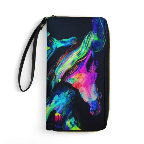 Womens Wallet Bifold Ladies Cluth Bag Wristlet Wrist Strap Long Purse Liquid Marbling Paint Background Design
