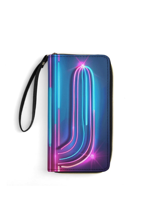 Womens Wallet Bifold Ladies Cluth Bag Wristlet Wrist Strap Long Purse Neon Cactus Design