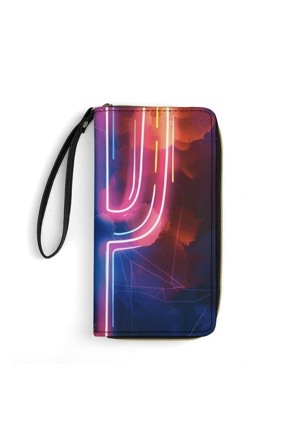 Womens Wallet Bifold Ladies Cluth Bag Wristlet Wrist Strap Long Purse Neon Cactus Design