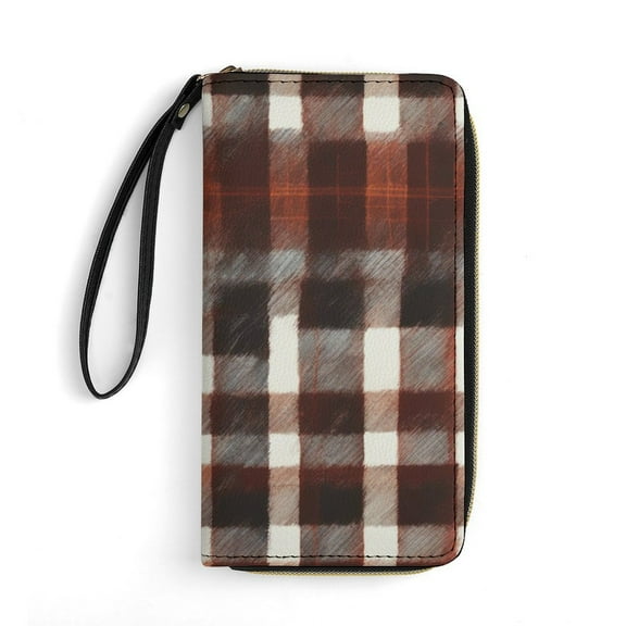 Womens Wallet Bifold Ladies Cluth Bag Wristlet Wrist Strap Long Purse Plaid Design