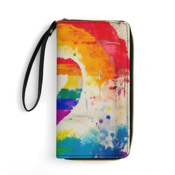 Womens Wallet Bifold Ladies Cluth Bag Wristlet Wrist Strap Long Purse Pride Heart Design