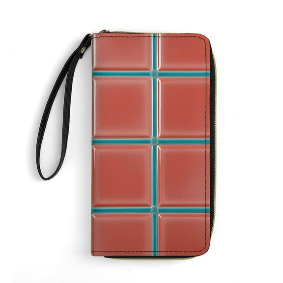Womens Wallet Bifold Ladies Cluth Bag Wristlet Wrist Strap Long Purse Red Ceramic Pattern Design