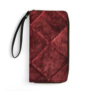 Womens Wallet Bifold Ladies Cluth Bag Wristlet Wrist Strap Long Purse Red Grid Design