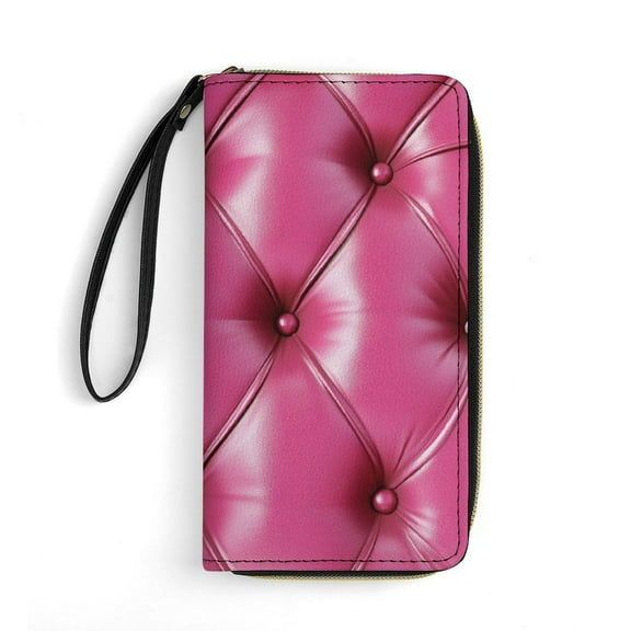 Womens Wallet Bifold Ladies Cluth Bag Wristlet Wrist Strap Long Purse Red Leatter Pattern Design