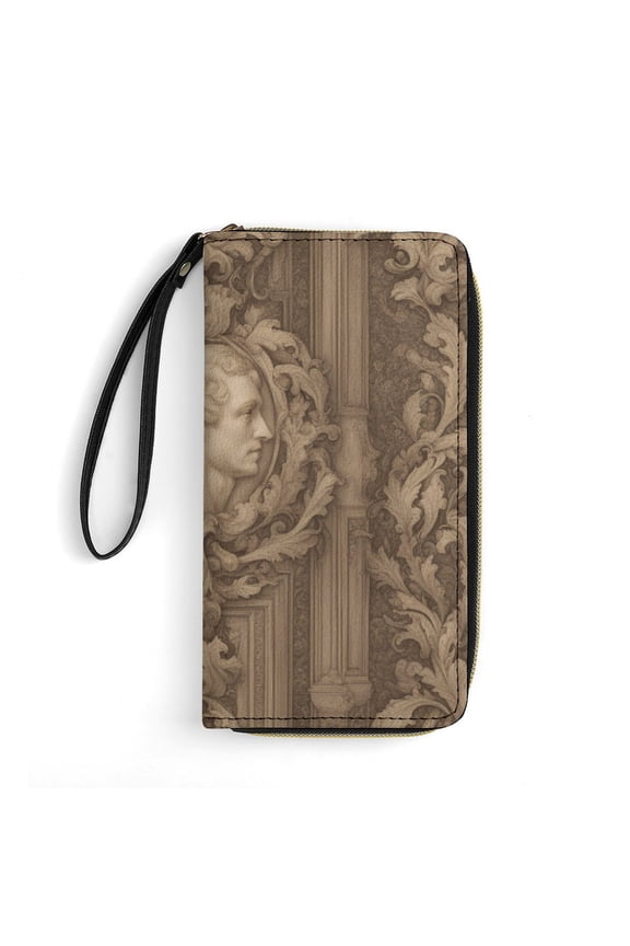 Womens Wallet Bifold Ladies Cluth Bag Wristlet Wrist Strap Long Purse Renaissance Pattern Design