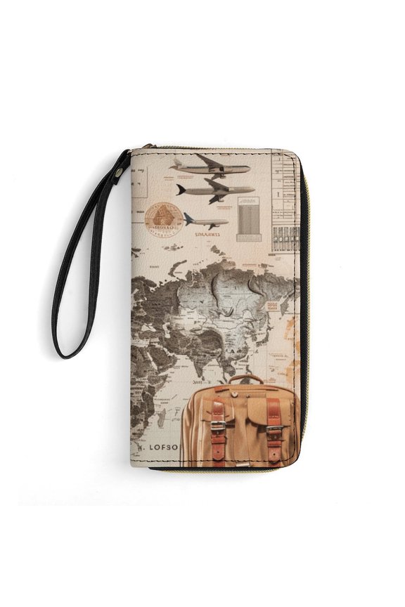 Womens Wallet Bifold Ladies Cluth Bag Wristlet Wrist Strap Long Purse Rome Design
