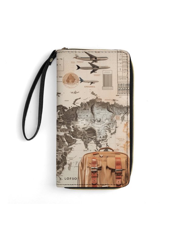 Womens Wallet Bifold Ladies Cluth Bag Wristlet Wrist Strap Long Purse Rome Design