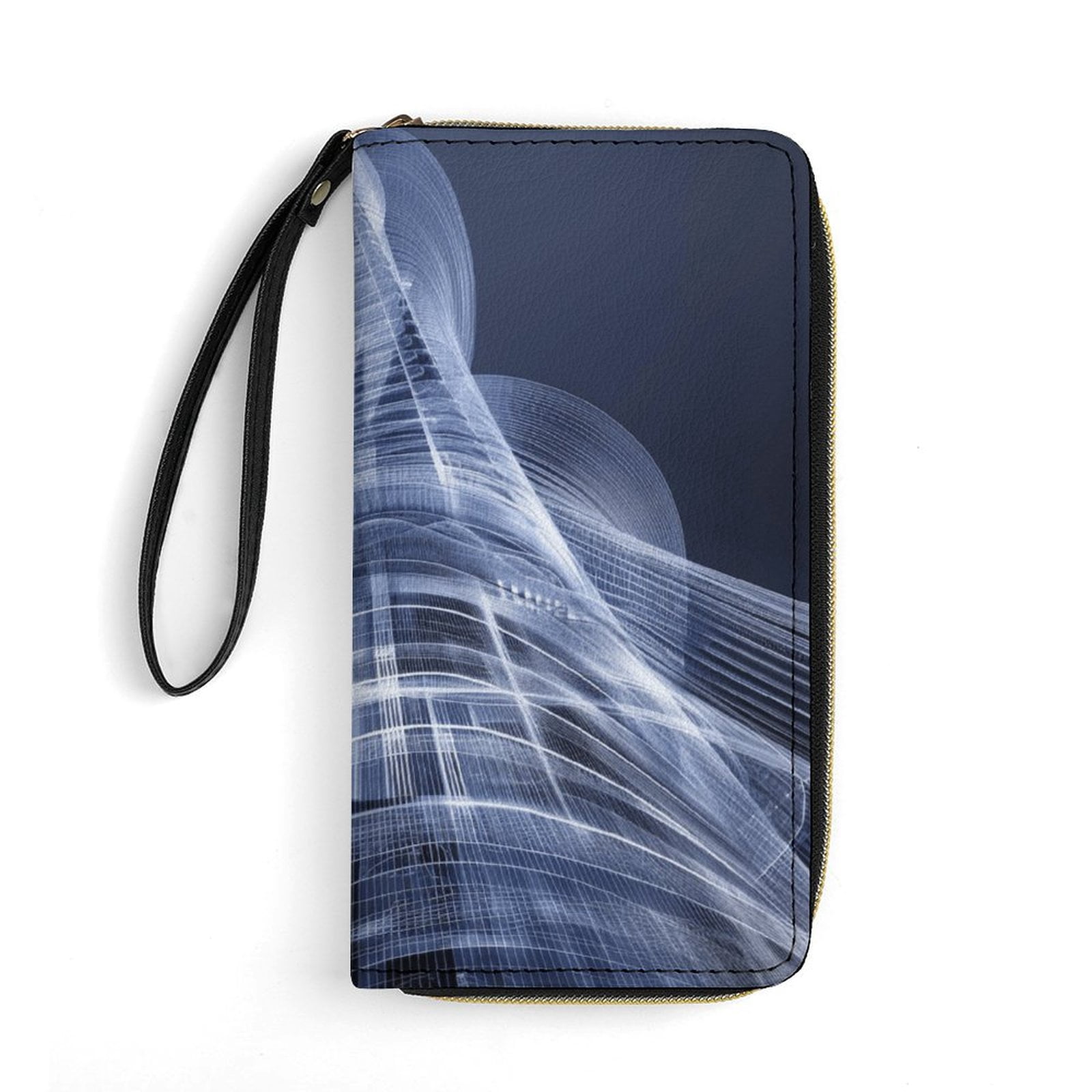 Womens Wallet Bifold Ladies Cluth Bag Wristlet Wrist Strap Long Purse SHANGHAI Hologram Design