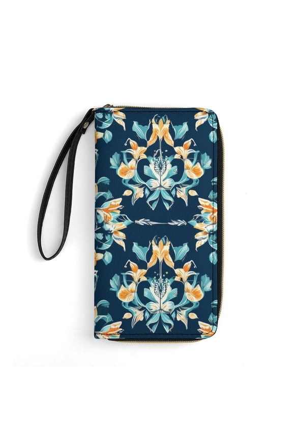 Womens Wallet Bifold Ladies Cluth Bag Wristlet Wrist Strap Long Purse Seamless Pattern Design