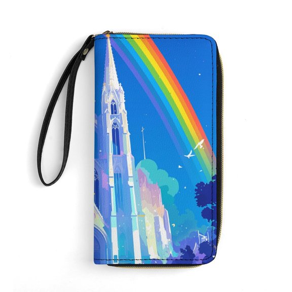 Womens Wallet Bifold Ladies Cluth Bag Wristlet Wrist Strap Long Purse St. Patrick's Cathedral Design