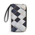 thumbnail image 1 of Womens Wallet Bifold Ladies Cluth Bag Wristlet Wrist Strap Long Purse White Navy Cubes Design, 1 of 6