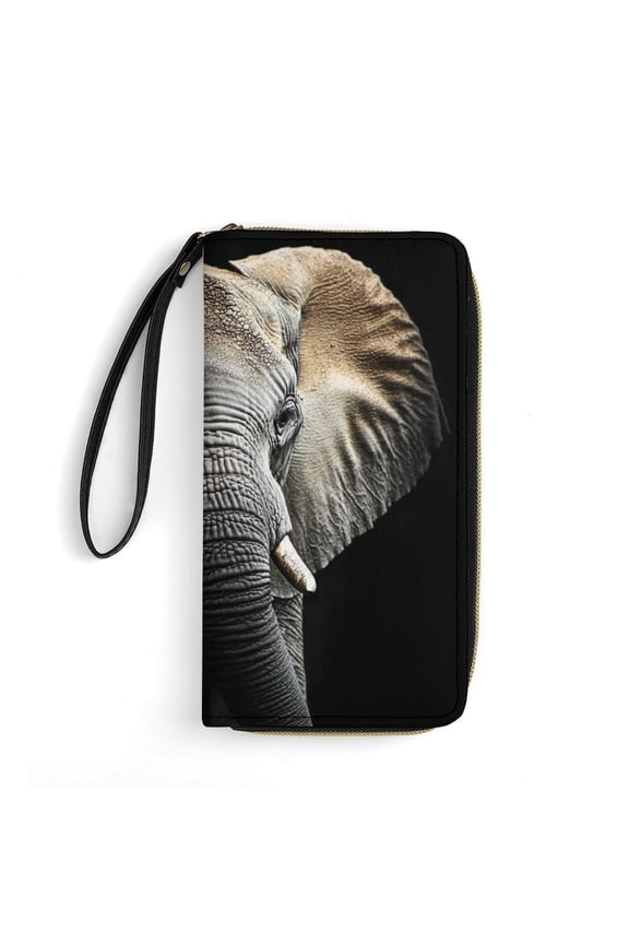 Womens Wallet Bifold Ladies Cluth Bag Wristlet Wrist Strap Long Purse Wild Big Elephant Design