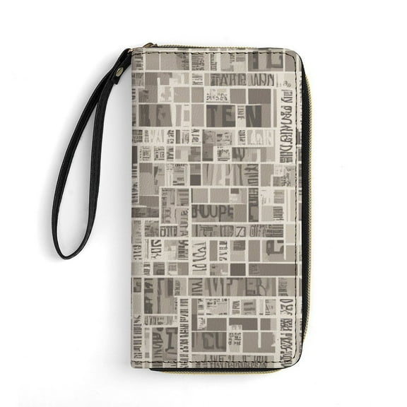 Womens Wallet Bifold Ladies Cluth Bag Wristlet Wrist Strap Long Purse Word Pattern Design