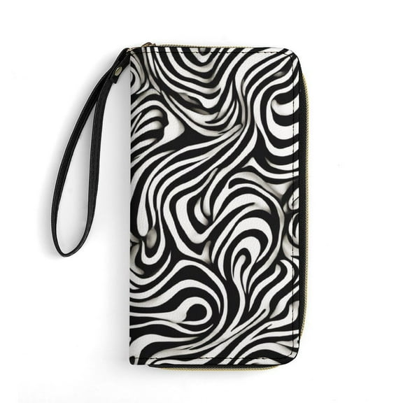 Womens Wallet Bifold Ladies Cluth Bag Wristlet Wrist Strap Long Purse Zebra Pattern Design