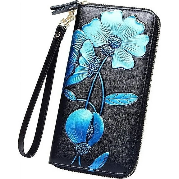 Womens Wallet Credit Card Holder Floral Leather Zip Around Wallets Large Capacity Wristlet