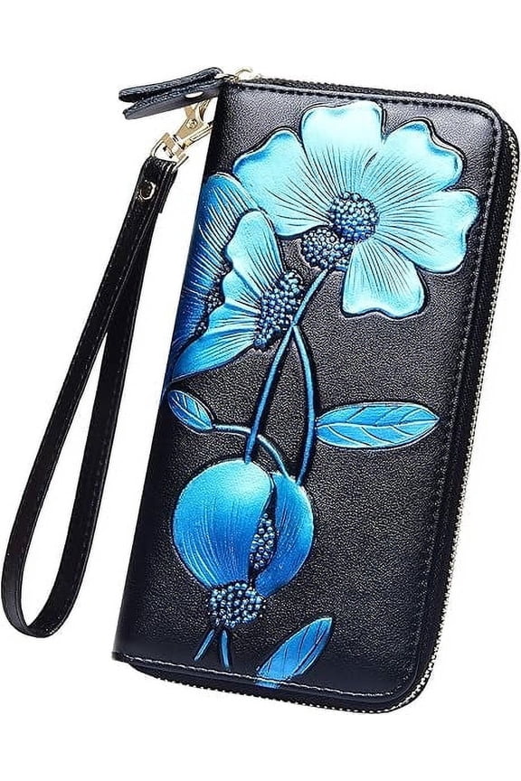 Womens Wallet Credit Card Holder Floral Leather Zip Around Wallets Large Capacity Wristlet