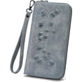 thumbnail image 1 of Womens Wallet Large Capacity Phone Clutch Purse  Floral Embossed Vegan Leather Travel Wallet with Wristlet Blue, 1 of 6