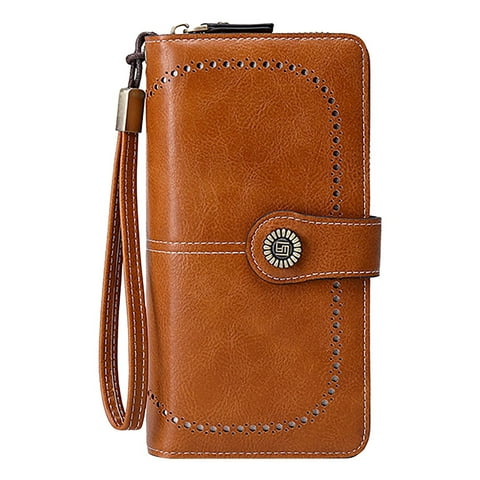 Womens Wallet Leather Large Capacity Card Holder Zipper Wristlet Wallets for Women